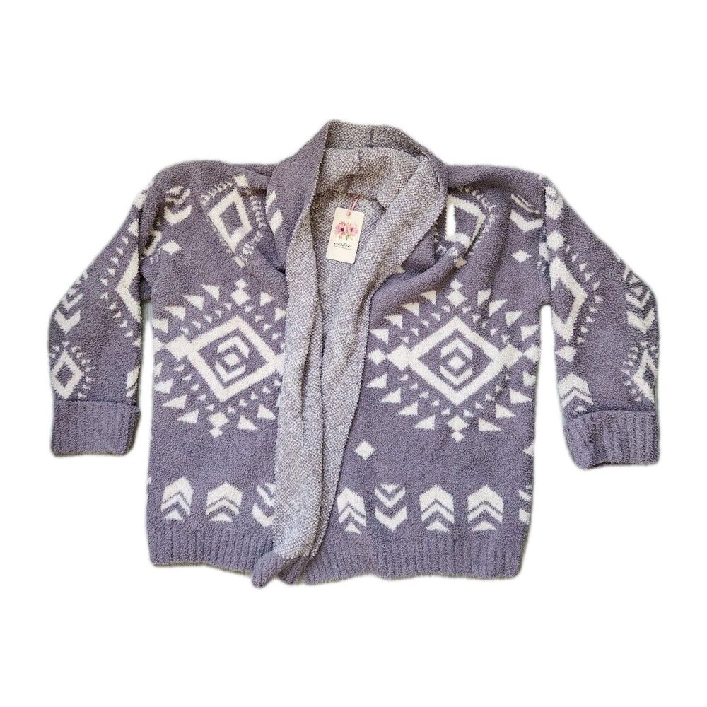 entro Lavender and White Aztec Knit Cardigan Sweater